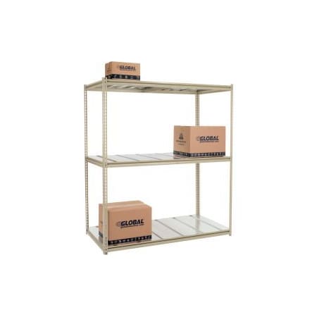 Global Equipment High Cap. Starter Rack 72Wx48Dx96H 3 Levels Steel Deck 1000lb Per Shelf Tan 716831